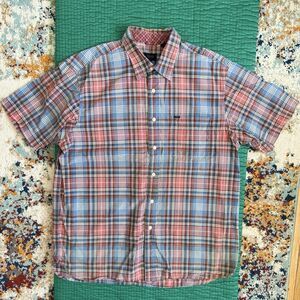 Vintage Izod Shirt Men's L Collared Short Sleeve Button Up Preppy Classic
